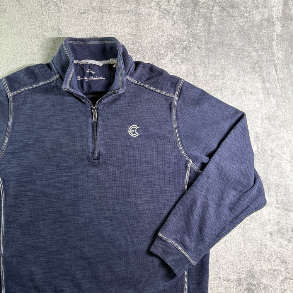 Tommy Bahama Mens 1/4 Zip Pullover Sweatshirt Navy Blue Logo Large